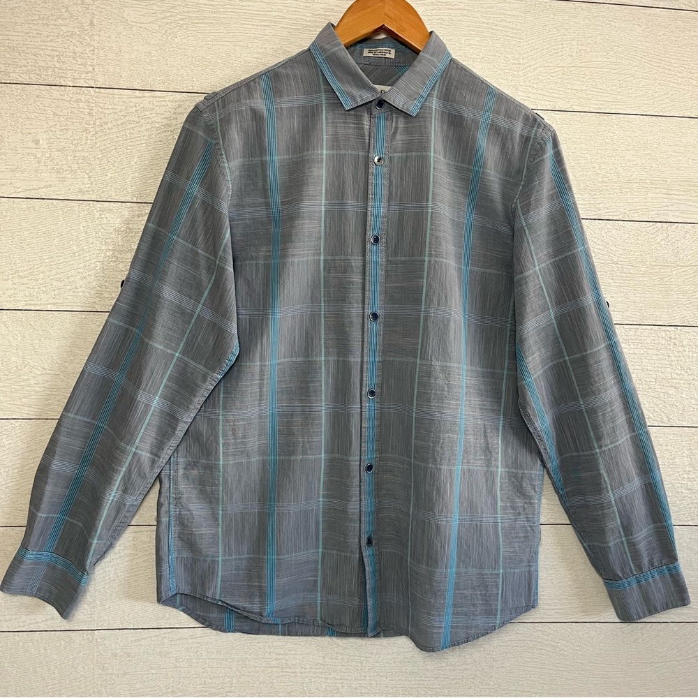 Calvin Klein Gray and Blue Casual Button Down Shirt Classic Fit Size Small